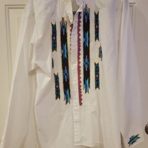 Vintage Southwestern White Button Down Shirt Sz Lg